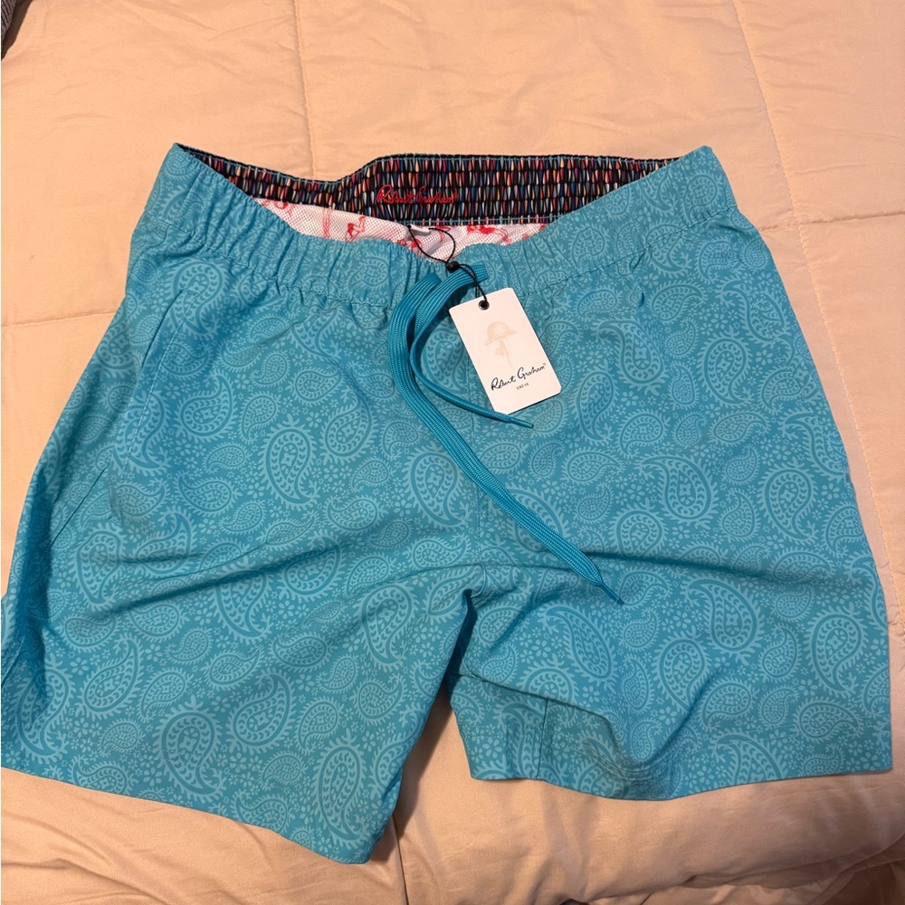 Robert Graham Turquoise Paisley Hybrid Shorts